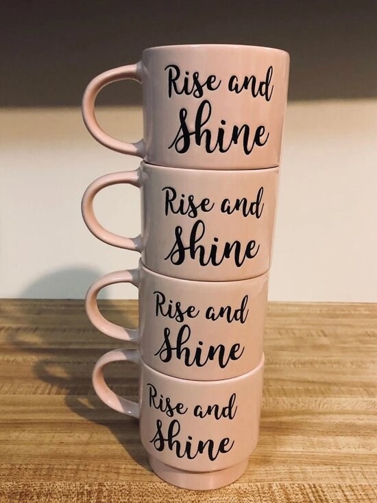 Nicole Miller Other - Nicole Miller Pink Rise and Shine Stackable Coffee Mugs